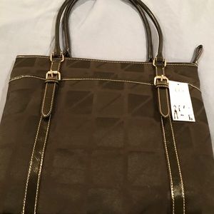 NWT 9 & Co by 9West Black Fabric Tote w/Leather